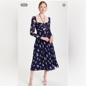Self-Portrait Navy Floral Midi Dress